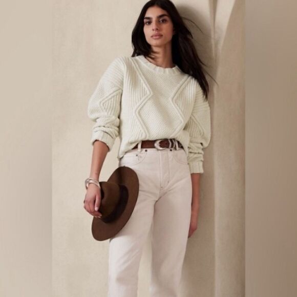 NWT Banana Republic Tavati Geometric Cropped Sweater. Size Large Navy - Picture 3 of 7